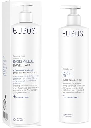 EUBOS BASIS PFLEGE Flüssig Wasch + Dusch mit Dosierspender 400ml | Milde Waschlotion für empfindliche Haut, Ohne Parfüm, pH-hautneutral, Hautverträglichkeit dermatologisch bestätigt