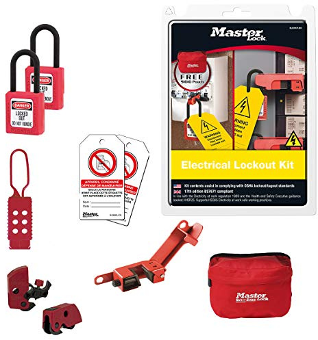 Master Lock ELECKIT-EN Kit de Consignation Electrique contenant Cadenas Diélectriques, Bloques Disjoncteur, Etiquettes Défense de Manœuvrer, Crochet