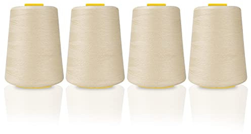 Curtzy 4 Stk Nähgarn Set Polyester Nähgarn Nähmaschine in Beige – 11cm Garn für Nähmaschine Faden 5400m Nähfaden – Overlockgarn Set für Nähset Anfänger, Nähmaschinen Zubehör, Stickgarn Hand&Maschine