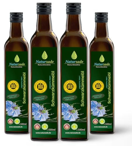 Naturzade Schwarzkümmelöl 2 Liter Ungefiltert Glasflasche (4 x 500ml), kaltgepresst, direkt vom Hersteller