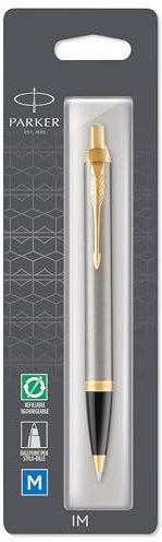 Parker IM Kugelschreiber | Brushed Metal | mittelstarke Schreibspitze | Nachfüllmine mit blauer Tinte | Blister-Verpackung
