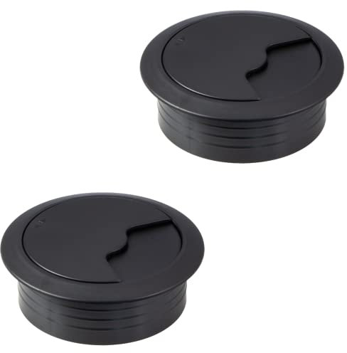 Gedotec Cache-Câble bureau en Plastique pour Tables | TABLE | Ø 80 mm | 2 Pièces | Noir | Organisez vos Cordons et Prises d'Ordinateur pour un Bureau Rangé | Accessoires Ameublement pour Maison