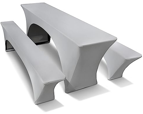 TEXMAXX® Stretch Hussen Bierzeltgarnitur 5-teiliges Set - 70 cm x 220 cm in grau / 2 Bierbank Hussen mit Bierbank Polster & Biertisch Husse/Tischdecke Biertisch & Bierbank Auflagen