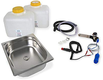 12 Volt Wasseranlage Imbisswagen Verkaufsanhänger Campingküche 12v Bausatz Spüle 325x265x100 Barwig Schwarz/chrom Weithals Wasserkanister 10L (ad-ideen)