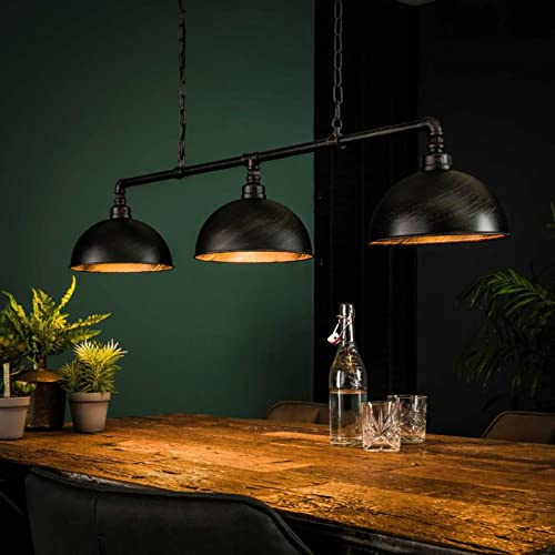 Famlights Vintage Hängelampe in Schwarz - Pendelleuchte Retro aus Metall für Esstisch und Wohnzimmer - E27 Dreiflammige Industrie Leuchte aus Rohren