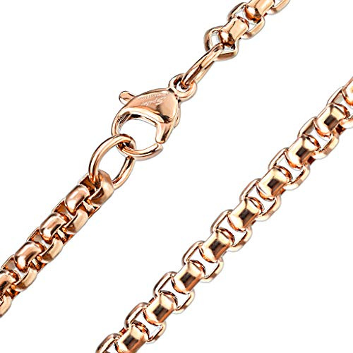 Paula & Fritz® Edelstahl Hals-Kette Damen Rose 3,5-mm Breit 485-mm Lang ca 5-Gramm Herren-Kette Hals-Schmuck Vierkant-Ankerkette Frauen Männer-Ketten