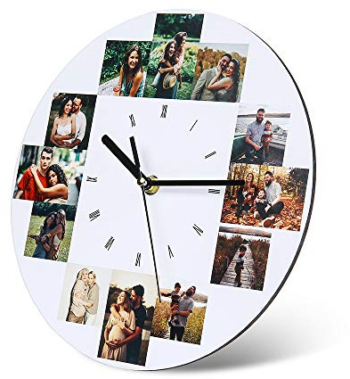Jewel Reloj de Pared Foto Personalizado con 1-12 Imágenes Relojes de Pared de Madera para la Familia Madre Cumpleaños Aniversarios de Boda Regalo Decorativo (12 Foto)