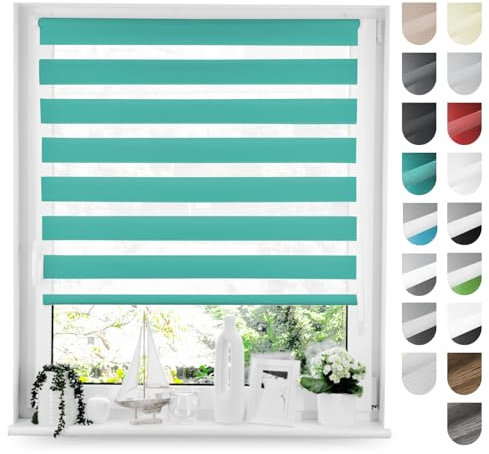 Tom'Shop® Doppelrollo DuoRollo [Türkis, 45cm x 150cm] Duo Rollos für Fenster Klemmfix ohne Bohren mit Klämmträger Fensterabdeckung Fensterrollo leichte Montage