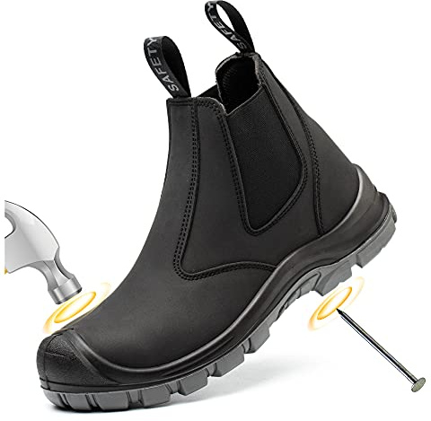 TAERDUN Steel Toe Work Boots for Men Slip on Chelsea Boot with Kevlar Anti-Puncture Sole, ASTM F 2412-24, Men's Industrial & Construction Shoes, Non-Slip Safety Shoes