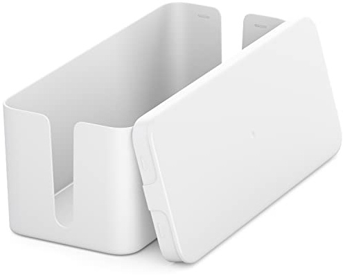 deleyCON Caja para Gestionar Caja Organizadora de Cables 32,7cm x 13,5cm x 12,5cm Plástico Robusto 2 Guías de Cables Protección y Seguridad Blanco