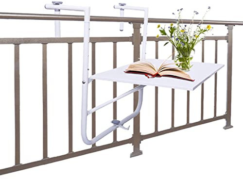 HDZNDH Balkontisch, Klapptisch Balkon, Balkonhängetisch, Balkontisch zum Einhängen aus Streckmetall, Wandklapptisch, Balkongeländer Tisch, Outdoor-Tisch, für Balkon, Garten (Color : White)