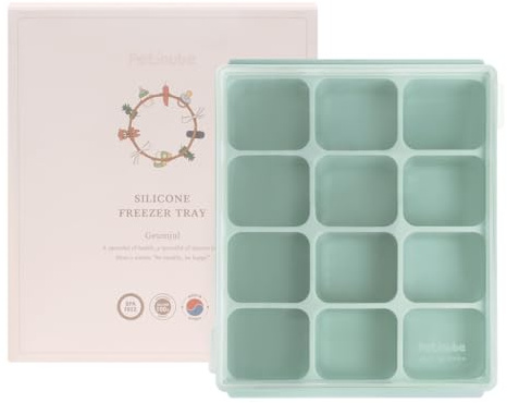 PETINUBE Baby Food Storage Silicone Cubes with Clip-On Lid Freezer Tray Baby Food Soups Purees Ice Easy and Safe Design Made in Korea (12 Ocean Blue)
