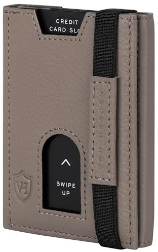 VON HEESEN Slim Wallet mit Münzfach & RFID-Schutz - Leder Geldbeutel - Mini Geldbörse für Herren und Damen - Kartenetui Echtleder Karten Portemonnaie klein - Kreditkartenetui Taupe