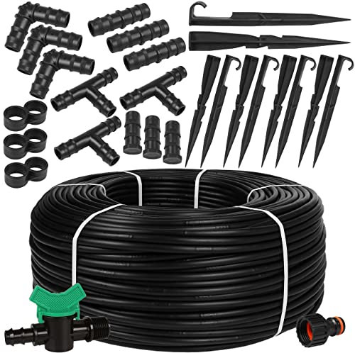 Tropfbewässerungs-Set, Tropfschlauch, Tropfleitung, Gartenschlauch, sehr hochwertig, hergestellt in der EU (16 mm/2,0 LPH, 50 m + Zubehör, schwarz)
