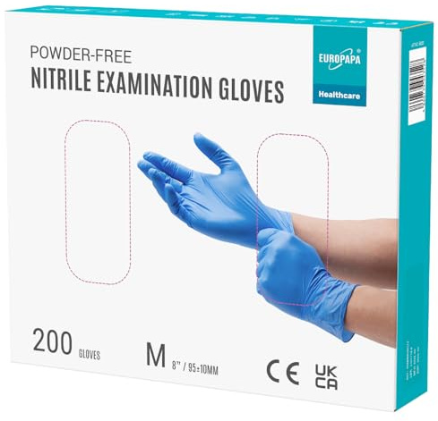 EUROPAPA® 200 Guantes De Nitrilo Desechables Que Cumplen Las Normas EN455 EN374, Sin Polvo Ni LÁTex, Guantes Desechables Disponibles En Las Tallas S, M, L Y XL (M, Azul OcÉAno)