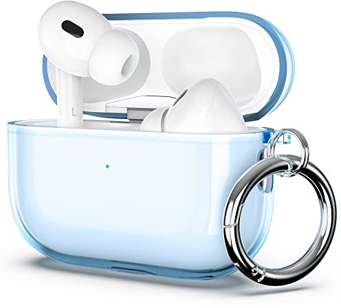 ULAK für AirPods Pro 2/1 Generation Hülle, Durchsichtig Blau mit Karabiner | Vergilbungsfreie TPU Stoßfest Dünn Schutzhülle mit Schlüsselanhänger Transparent hülle für Apple AirPods Pro 1&2 (2022/2019)