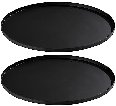 Home4You Deko-Tabletts - Schwarz matt - Ø 35 cm - Eisen - 2er Set