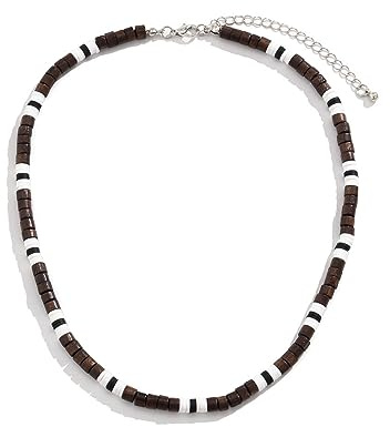 Ticome Mens Beaded Surfer Necklace,Personalized and Minimalist Wooden Bead Soft Clay Patchwork Men's Necklace,Bohemian Style Soft Ceramic Patchwork Wooden Bead Men's Necklace