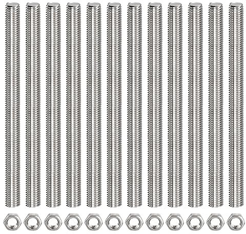 QUARKZMAN 12 Stück M12 x 200mm Voll Gewindestange 304 Edelstahl Gewindestangen Rechtshänder Gewindestäbe Gewindestifte Stabbolzen mit 12 Stück Sechskantmuttern 1.75mm Gewinde Abstand