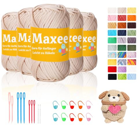 Maxee 5X50g Dickes Garn Baumwolle zum Häkeln, Chunky Häkelgarn für Anfänger, Kein Geteiltes Häkeln Amigurumi Wolle, Klobiges Baumwollgarn Einfaches Strickgarn zum Häkeln Stricke