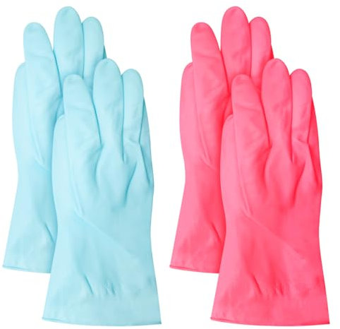 GLADFRESIT 2 Pairs Washing Up Gloves, Rubber Non-Slip Waterproof Cleaning Gloves with Cotton Lining, Durable Dishwashing Gloves for Kitchen