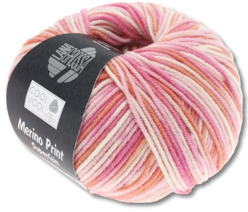Frida's Wollhaus Lana Grossa 50 g Cool Wool Print Merino Wolle Garn Häkeln Stricken 16 Farben (726 | Rosa/Pink/Koralle/Ecru)