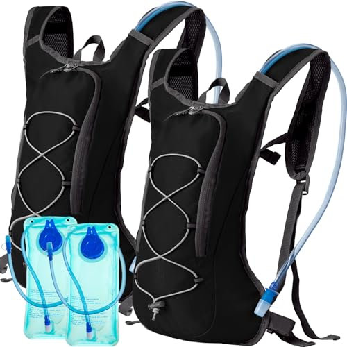 Wesiti 2er-Pack Trinkrucksack mit 2 Stück 2L Trinkblase Wanderrucksack mit Wasserblase fließendem Wasser Rucksack Wasserrucksack für Wandern Radfahren Fahrrad Klettern (schwarz)