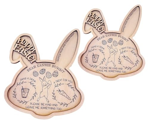 BEIJIALY 2 Pcs Easter Bunny Wooden Tray, Bunny Shaped Wood Serving Board, Easter Bunny Plates Rabbit Wooden Serving Platter, Serving Platter for Snacks, Cookies, Cheese