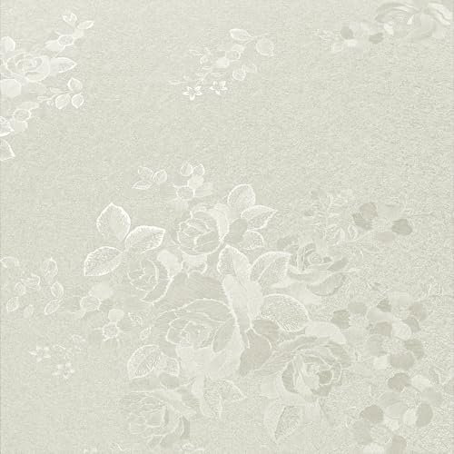 VEELIKE Papier Peint Ivoire Blanc Texturé Papier Peint Adhesif Fleur Gaufré Papiers Peints Beige Crème Motif Adhesif pour Meuble Vintage Stickers Meubles Deco Chambre Armoire Salon 40cm×300cm