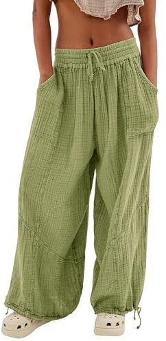 Hose Damen Sommer Casual Baumwolle Stoffhose In Fließend Weicher Qualität Haremshosen Für Damen Weitem Bein Elastischer Bund Mit Taschen Funktionshose Damen Große Größe Sommerhose Sommerhose Damen