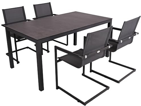 Lomadox Gartenmöbel Tischgruppe 5-TLG. in anthrazit mit Freischwinger Gartenstühlen