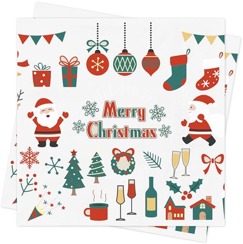 Servietten Weihnachten Weihnachts Tischdeko Deko - 40Stück Weihnachten Servietten Merry Christmas Napkins Weihnachts Servietten Xmas Napkins Geburtstag Papierservietten 33x33cm