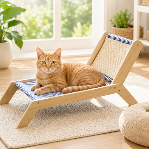JOROBURO Katzen-Strandkorb, Erhöhtes Katzenbett für Alle Jahreszeiten mit Sisalkratzer, Erhöhte Katzenbetten für Drinnen, Originelle, Gemütliche Katzenliege für Drinnen und Draußen