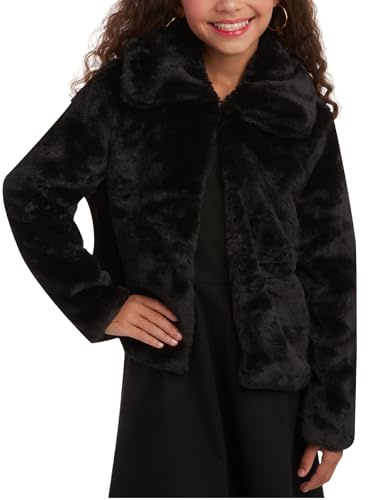 URBAN REPUBLIC Girls' Bolero Jacket - Stylish Cropped Faux Fur Bolero Cardigan - Fashion Outerwear Jackets for Girls (7-14), Size 10-12, Black