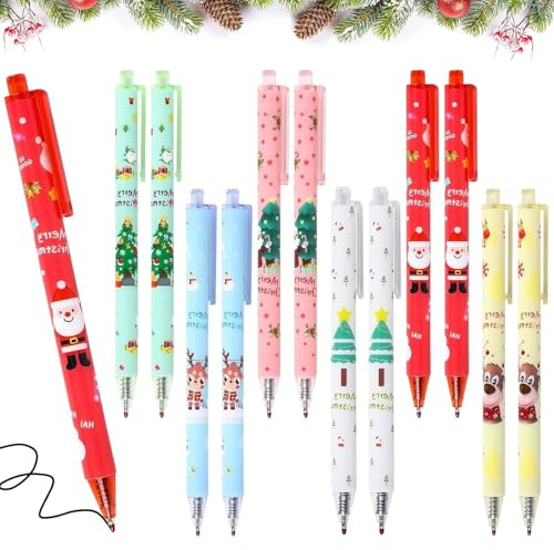 12 Stück Druckkugelschreiber Weihnachten Set,Weihnachten Rollerball Kugelschreiber Schreibwaren Set,Gelschreiber Weihnachten,Weihnachts Kugelschreiber für Kinder Partytütenfüller, Schule & Büro