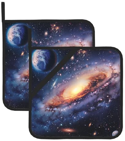 Universe Galaxy Outer Space Printed Pot Holders 2 Pcs Heat-Resistant Potholders Oven Hot Pads That Protect Your Hands and Countertops
