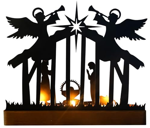 Advent Kerzenhalter, Adventskranz Teelichthalter, Krippe Kerzenständer Weihnachten Kerzentablett Metall mit Holz Haltern, Adventsgesteck Teelichthalter für Adventsdeko, Weihnachtsdeko Tisch (A)