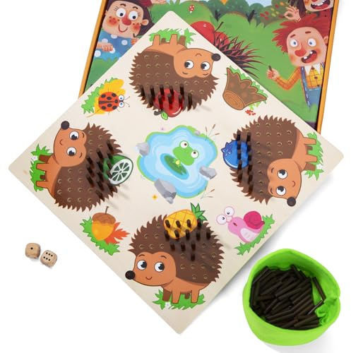 ZLLkeji Montessori Spielzeug Steckspiel Holzspielzeug Igelform mit Würfel Spiel Feinmotorik Ab 3 Zähl Spielzeug Zählen Lernen Montessori