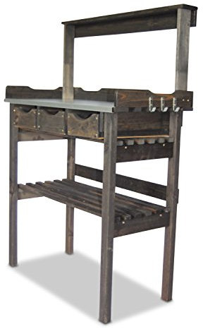 GartenDepot24 Pflanztisch aus Holz mit 3 Schubladen, Zinkplatte, grau, B78 x T38 x H82/113 cm