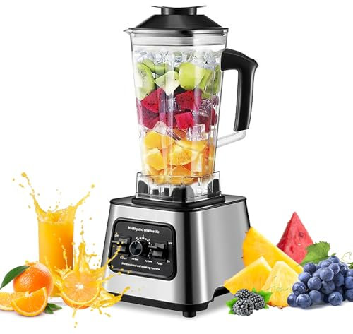 Batidora de Vaso de 6000W, 2 en 1Profesional Licuadora de 2L, Licuadoras Para Zumos y Batidos con 9 Velocidades, Cuchillas 4 Filos de acero inoxidable Blender,Función de Limpieza Automática (A)