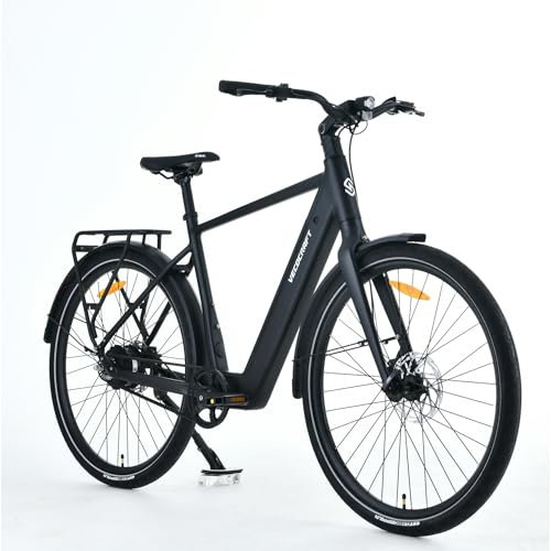VecoCraft Luna 2.0 Herren Schwarz e Bike 28 Zoll City E-Bike. Electric Bike mit Motor,2 Gang, Riemenantrieb, Tektro Scheibenbremsen| LCD Display Integrated in The stem