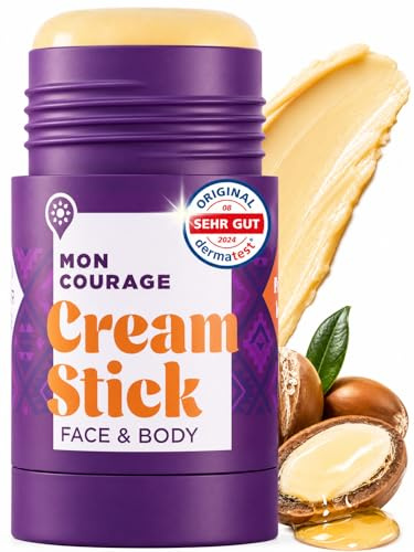 MON COURAGE Cream Stick [DERMATEST SEHR GUT] 3in1 Feuchtigkeitscreme - Vereint Gesichtscreme, Lippenpflege und Handcreme - Moisturizer Face Care & Body - vegane Premium Hautpflege für unterwegs
