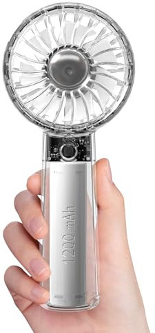 FUNJEO F111 Glassy Mini-Ventilator, 3 Geschwindigkeiten, Leichter USB-Wiederaufladbarer Ventilator, Leistungsstark für Outdoor/Reisen/Sport/Arbeit (Weiß)