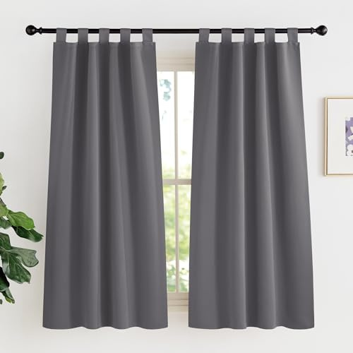 KGORGE Blickdichte Scheibengardinen Küche Modern Schlaufenvorhang Kurz | Grau, H150 x B90 cm, Schlaufenschal 2er Set, Thermovorhang Hitzeschutz, Verdunkelung, Sonnenschutz, für Schafzimmer