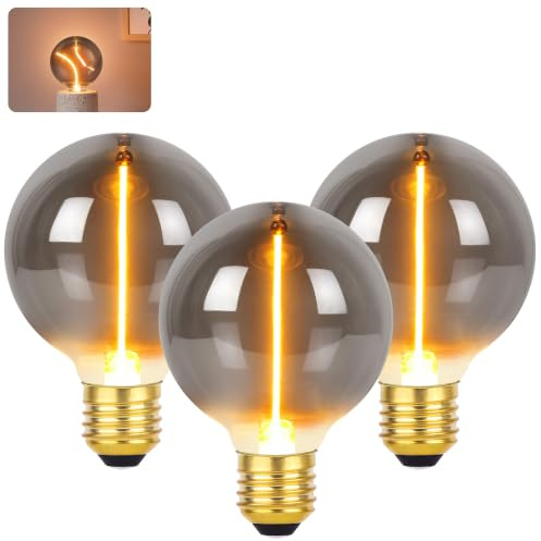 DSLebeen E27 Edison LED Screw Bulb G80 Vintage Filament Warm White 1800K | G80 E27 LED Decorative Bulb(Diameter 80mm), DIY Filament Shaped, Smoky Glass, 2W 60 Lumens, Warm White 1800K, Non-dimmable