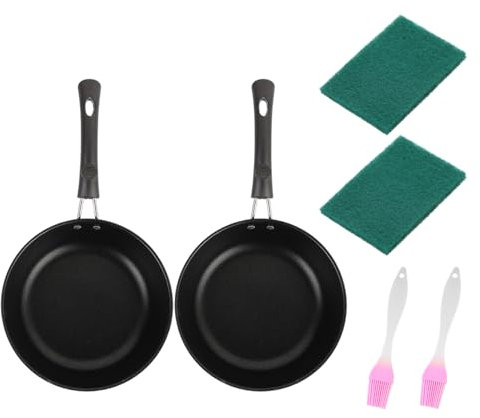 Kelisdi 2 padelle piccole per uova a induzione, rivestimento antiaderente da 12 cm, con spazzole da cucina, padella in acciaio inox per la colazione