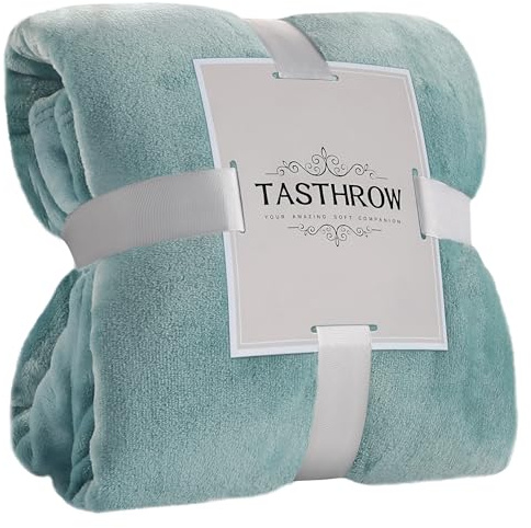 TASTHROW Turquoise Plaid Couverture Polaire Flanelle 130x150 cm, Grand Jeté de Canapé en Flanelle, Confortable Couverture Canapé Plaid Chaud et Doux
