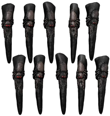 GORGECRAFT 10 st häxor fingerklor, svarta falska naglar, pilklo, läskig, lång spetsig nagelskräckatmosfärer, rekvisita för LAPR halloween, gotisk vampyrzombies, maskerad cosplay kostym tillbehör