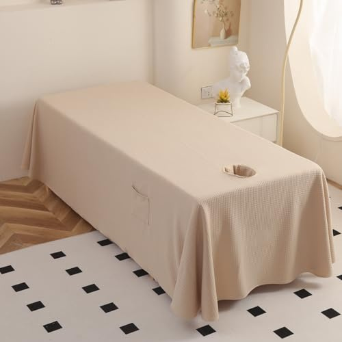 Surwin Drap pour Table de Massage avec Trou, Housse Table de Soin Esthetique Doux Lavable Drap Housse de Protection en Éponge pour Lit de Massage pour Esthetique, SPA (80x190cm,Kaki)
