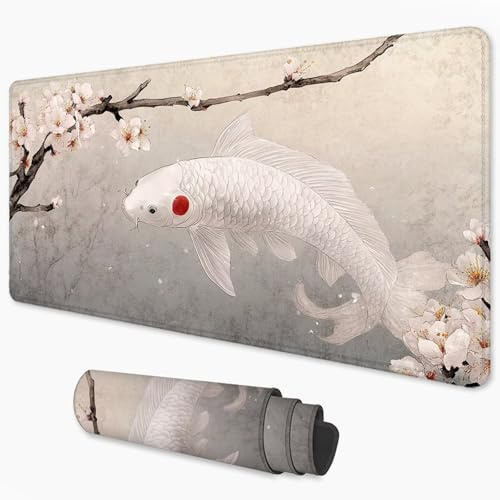 Alfombrilla Ratón carpa koi Mouse Pad 1200x600 mm, Grande Alfombrilla Gaming Flor con Superficie Especial Que Mejora la Velocidad y la precisión, Mousepad Impermeable para Gamers, PC y Portátil 3Y-688